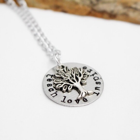 Teach Love Inspire - Hand Stamped Pendant Necklace - Handmade & Hypoallergenic - Picture 3 of 5